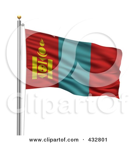 Royalty-Free (RF) Clipart Illustration of a 3d Flag Of Mongolia Waving On A Pole by stockillustrations