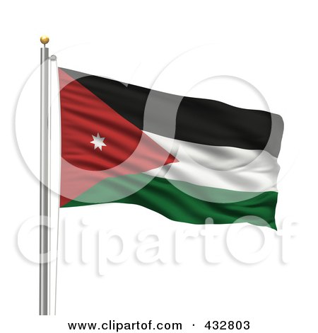 Royalty-Free (RF) Clipart Illustration of a 3d Flag Of Jordan Waving On A Pole by stockillustrations