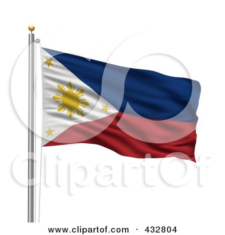 Royalty-Free (RF) Clipart Illustration of a 3d Flag Of Philippines Waving On A Pole by stockillustrations