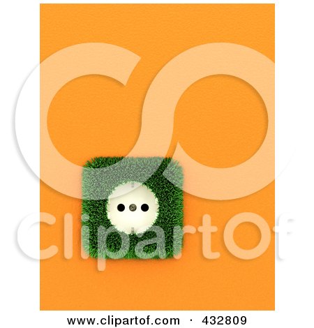 Royalty-Free (RF) Clipart Illustration of a 3d European Electrical Socket With Grass On An Orange Wall by stockillustrations