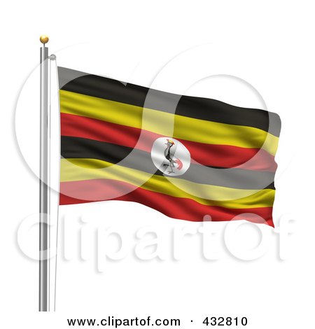 Royalty-Free (RF) Clipart Illustration of The Flag Of Uganda Waving On A Pole by stockillustrations