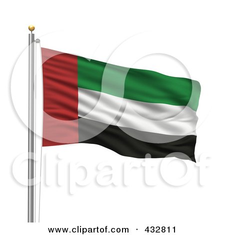 Royalty-Free (RF) Clipart Illustration of The Flag Of United Arab Emirates Waving On A Pole by stockillustrations