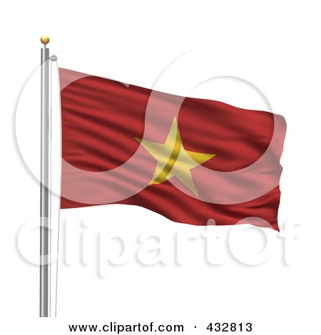 Royalty-Free (RF) Clipart Illustration of The Flag Of Vietnam Waving On A Pole by stockillustrations