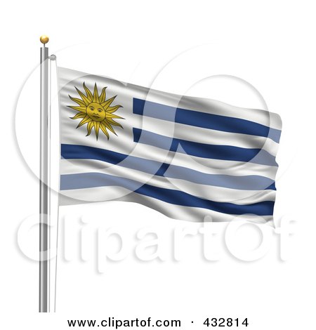 Royalty-Free (RF) Clipart Illustration of The Flag Of Uruguay Waving On A Pole by stockillustrations
