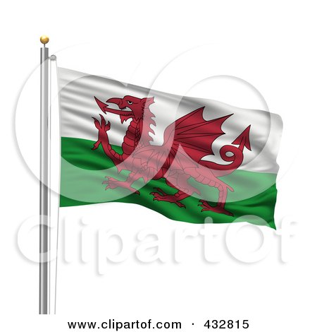 Royalty-Free (RF) Clipart Illustration of The Flag Of Wales Waving On A Pole by stockillustrations