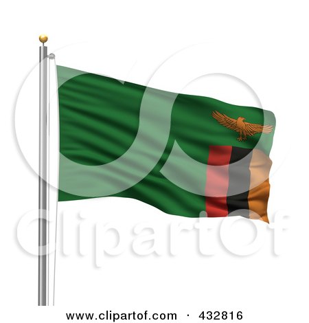 Royalty-Free (RF) Clipart Illustration of The Flag Of Zambia Waving On A Pole by stockillustrations