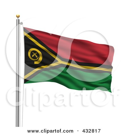 Royalty-Free (RF) Clipart Illustration of The Flag Of Vanuatu Waving On A Pole by stockillustrations