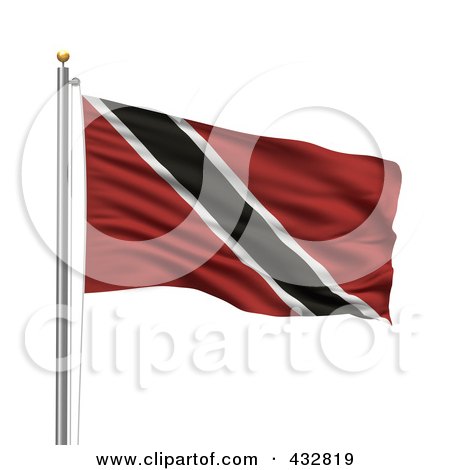 Royalty-Free (RF) Clip Art Illustration of The Flag Of Trinidad And Tobago Waving On A Pole by stockillustrations