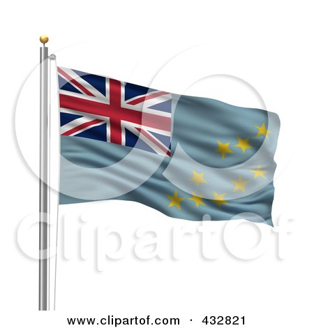 Royalty-Free (RF) Clipart Illustration of The Flag Of Tuvalu Waving On A Pole by stockillustrations