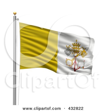 Royalty-Free (RF) Clipart Illustration of The Flag Of The Vatican City Waving On A Pole by stockillustrations