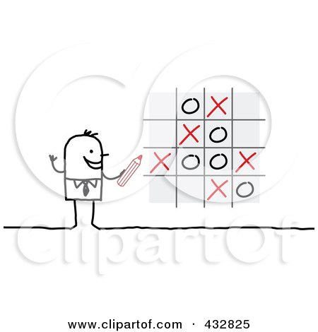 Royalty-Free (RF) Clipart Illustration of a Stick Businessman Playing Tic Tac Toe by NL shop