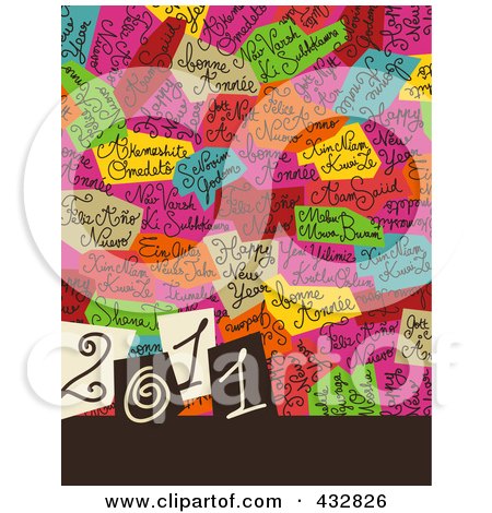Royalty-Free (RF) Clipart Illustration of a 2011 New Year Background With Colorful Text Patches by NL shop