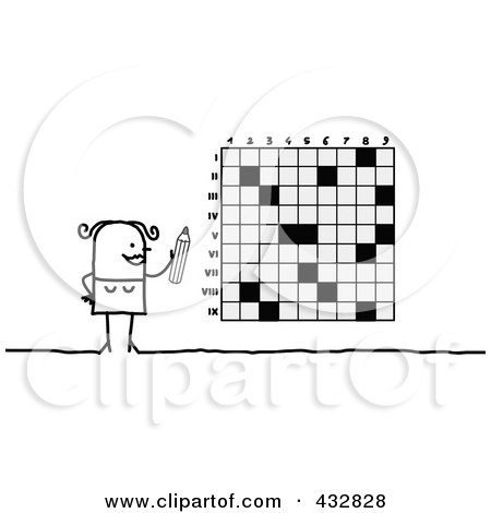 Royalty-Free (RF) Clipart Illustration of a Stick Woman Doing A Crossword Puzzle by NL shop