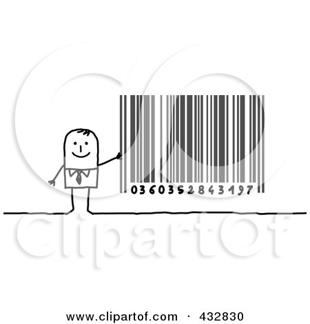 Royalty-Free (RF) Clipart Illustration of a Stick Businessman With A Barcode by NL shop