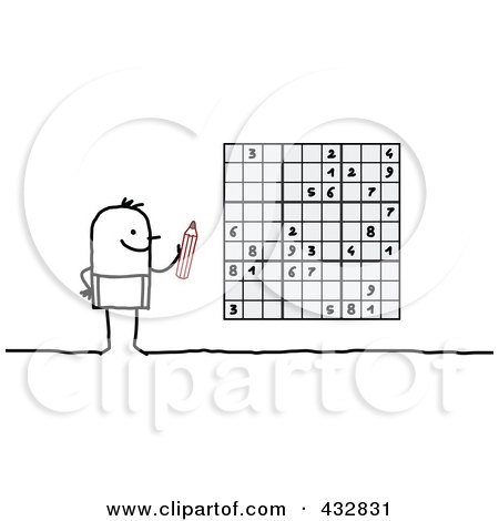 Royalty-Free (RF) Clipart Illustration of a Stick Man Playing Sudoku by NL shop