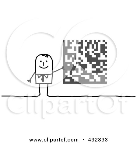 Royalty-Free (RF) Clipart Illustration of a Stick Businessman Holding A Piece Of Cryptography by NL shop