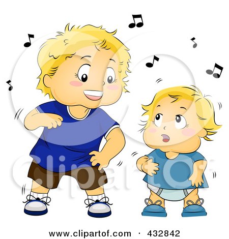 Royalty-Free (RF) Clipart Illustration of Toddler And Baby Boys Dancing Together by BNP Design Studio
