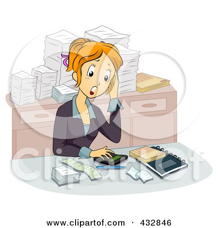 Royalty-Free (RF) Clipart Illustration of a Stressed Out Female Accountant At Her Desk by BNP Design Studio