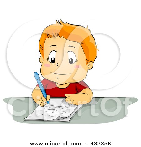 Royalty-Free (RF) Clipart Illustration of a Smart School Boy Writing On A Piece Of Paper by BNP Design Studio