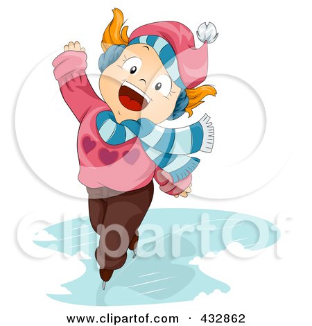 Royalty-Free (RF) Clipart Illustration of a Winter Girl Singing And Ice Skating by BNP Design Studio