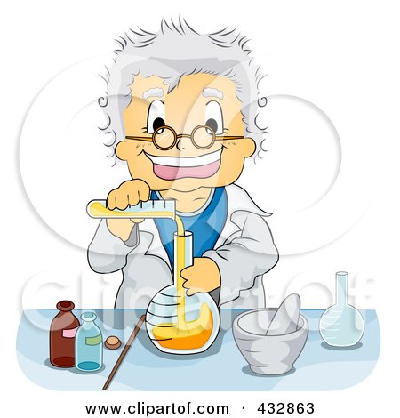 Royalty-Free (RF) Clipart Illustration of a Male Scientist Pouring A Mixture Into A Beaker by BNP Design Studio