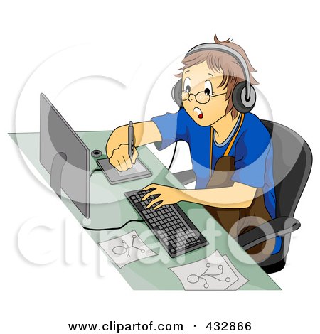 Royalty-Free (RF) Clipart Illustration of a Young Graphic Artist Learning To Draw On A Tablet by BNP Design Studio