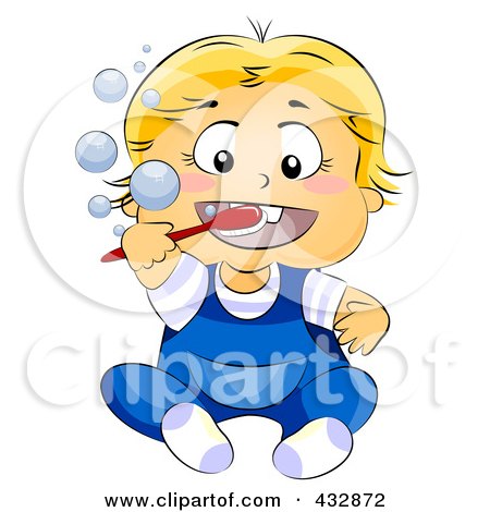 Royalty-Free (RF) Clipart Illustration of a Blond Baby Brushing His Teeth by BNP Design Studio