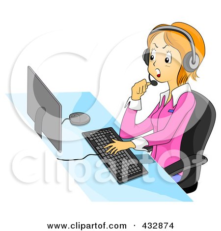 Royalty-Free (RF) Clipart Illustration of a Mad Customer Service Representative Talking Back To A Customer While Using A Computer And Headset by BNP Design Studio