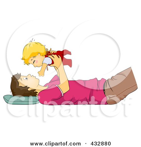 Royalty-Free (RF) Clipart Illustration of a Dad Laying On His Back And Holding Up His Son by BNP Design Studio