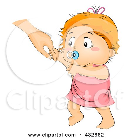Royalty-Free (RF) Clipart Illustration of a Baby Girl Holding A Hand And Learning To Walk by BNP Design Studio