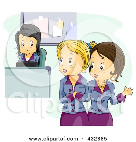 Royalty-Free (RF) Clipart Illustration of a Two Women Talking Bad About A Colleague by BNP Design Studio