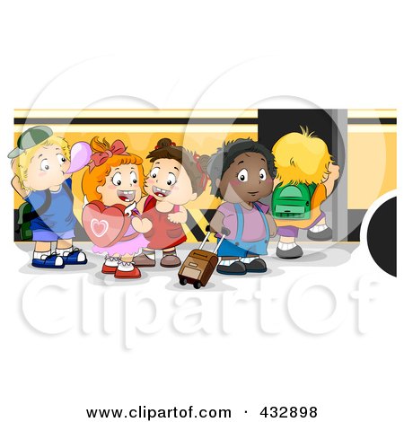Royalty-Free (RF) Clipart Illustration of Preschool Children Loading A School Bus by BNP Design Studio