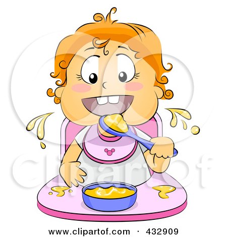 Royalty-Free (RF) Clipart Illustration of a Baby Girl Eating Food In A High Chair by BNP Design Studio