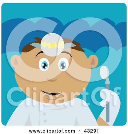 Clipart Illustration of a Caucasian Latin American Man Holding A Mouth Mirror by Dennis Holmes Designs
