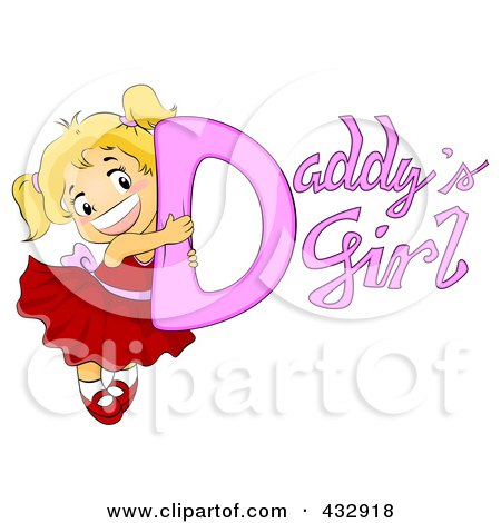 Royalty-Free (RF) Clipart Illustration of a Happy Girl Hugging The D Of Daddys Girl Text by BNP Design Studio
