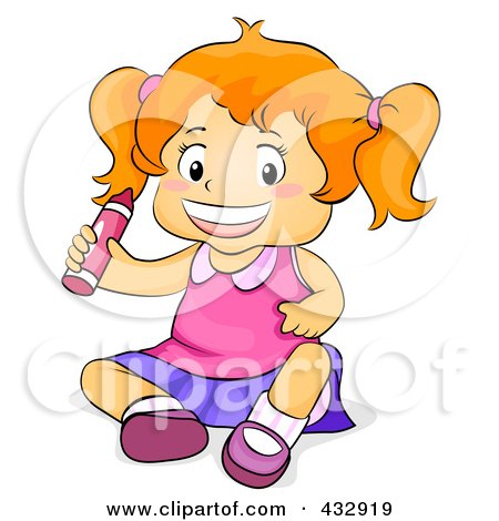 Royalty-Free (RF) Clipart Illustration of a Happy Little Girl Sitting With A Crayon by BNP Design Studio