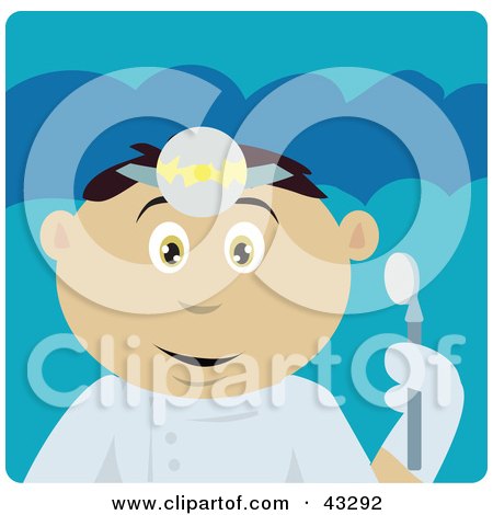 Clipart Illustration of a Mexican Dentist Man Holding A Mouth Mirror by Dennis Holmes Designs