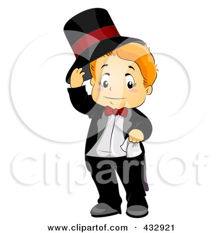 Royalty-Free (RF) Clipart Illustration of a Cute Boy Lifting His Hat And Wearing A Tux by BNP Design Studio