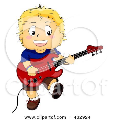 Royalty-Free (RF) Clipart Illustration of a Happy Boy Playing An Electric Guitar by BNP Design Studio