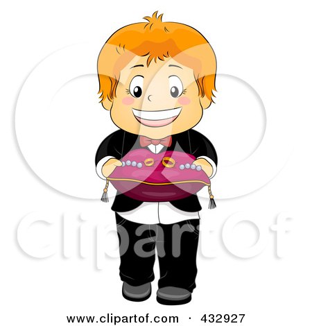 Royalty-Free (RF) Clipart Illustration of a Happy Ring Bearer Boy Holding A Pillow by BNP Design Studio