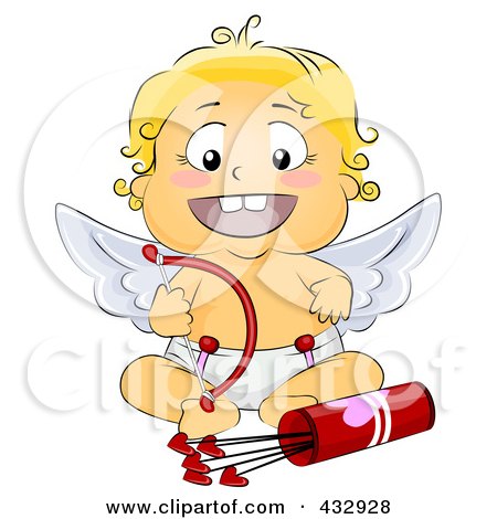Royalty-Free (RF) Clipart Illustration of a Cute Blond Baby Cupid Sitting With Arrows And A Bow by BNP Design Studio