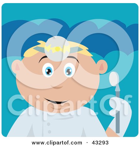 Clipart Illustration of a Caucasian Dentist Man Holding A Mouth Mirror by Dennis Holmes Designs