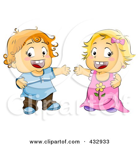 Royalty-Free (RF) Clipart Illustration of a Toddler Boy And Girl With Open Arms by BNP Design Studio