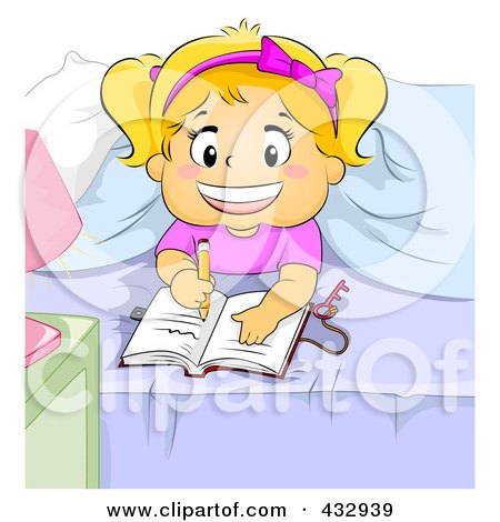 Royalty-Free (RF) Clipart Illustration of a Happy Girl Writing In Her Diary In Her Room by BNP Design Studio