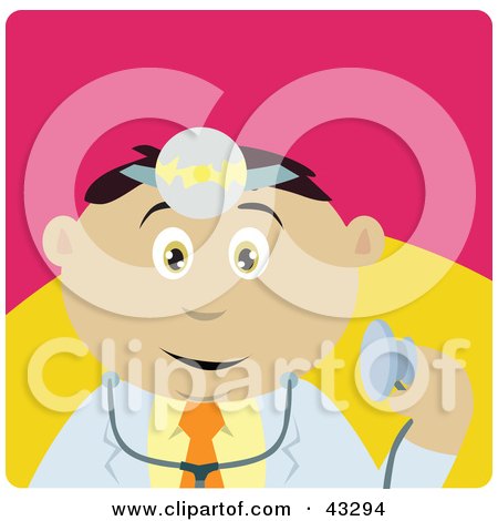 Clipart Illustration of a Mexican Doctor Man Holding A Stethoscope by Dennis Holmes Designs