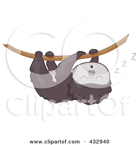 Royalty-Free (RF) Clipart Illustration of a Cute Baby Sloth Hanging From A Vine And Sleeping by BNP Design Studio