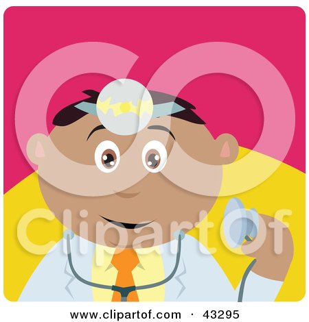 Clipart Illustration of a Hispanic Doctor Man Holding A Stethoscope by Dennis Holmes Designs