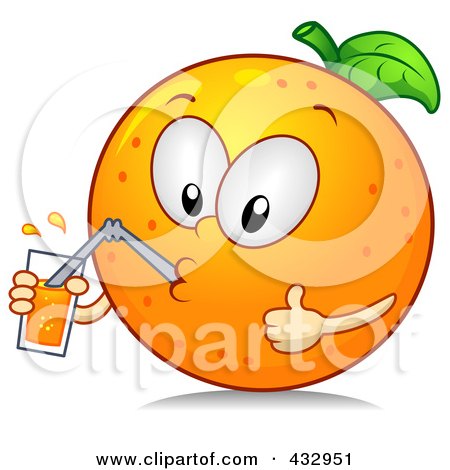 Royalty-Free (RF) Clipart Illustration of an Orange Character Drinking A Glass Of Juice by BNP Design Studio
