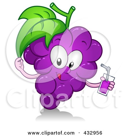 Royalty-Free (RF) Clipart Illustration of a Grape Character Holding A Glass Of Juice by BNP Design Studio