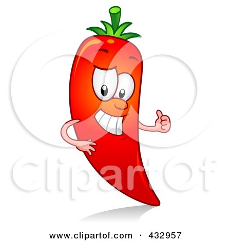 Royalty-Free (RF) Clipart Illustration of a Red Hot Chili Pepper Character Holding A Thumb Up by BNP Design Studio
